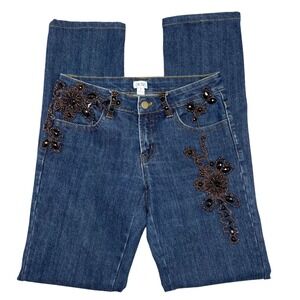 VTG Cache Embellished Bootcut Jeans Y2K Womens Sz‎ 2 Victorian Renaissance Beads